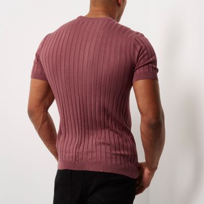 Pink chunky ribbed muscle fit T-shirt